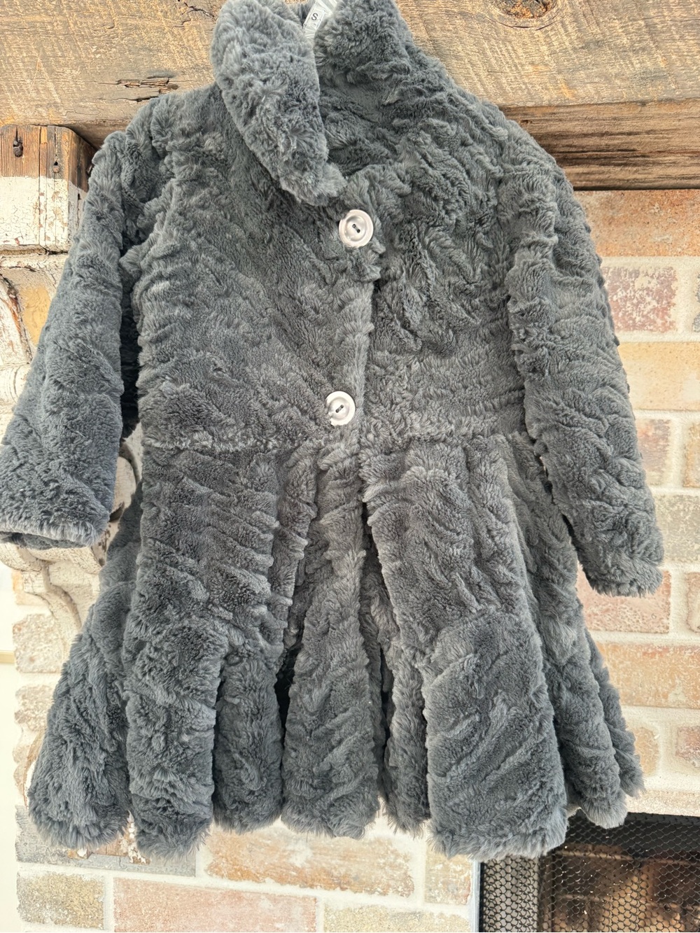 Girls Plush Gray Pea Coat with Flared Skirt